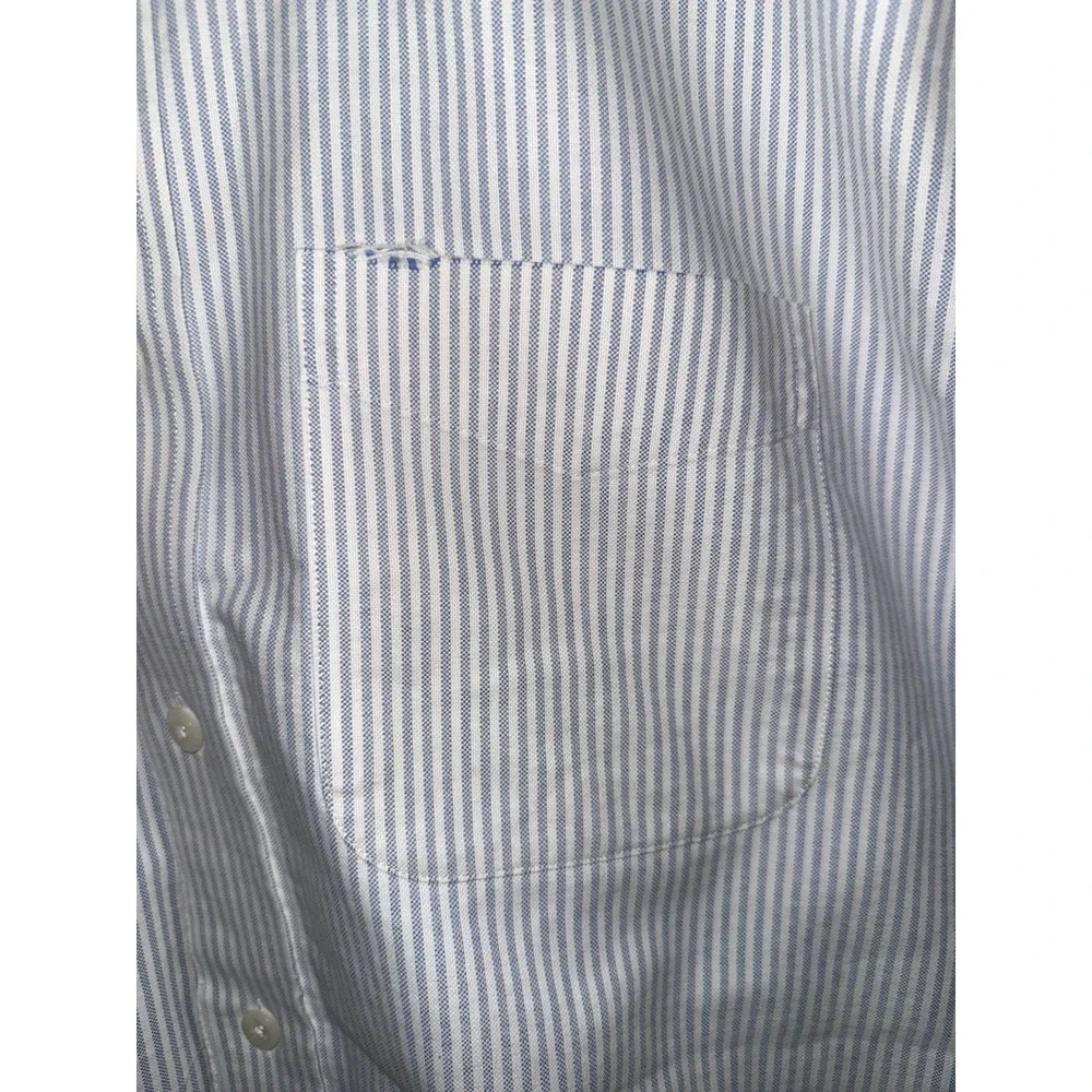 LL Bean 15.5‎ Reg Wrinkle Resistant Blue White Striped Button Down S/S Shirt